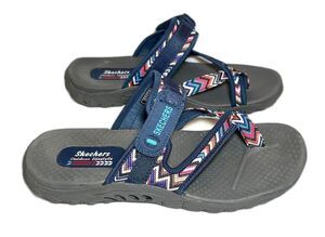 Skechers Reggae Zig Swag Sandals Womens 10 Navy Boho Comfort